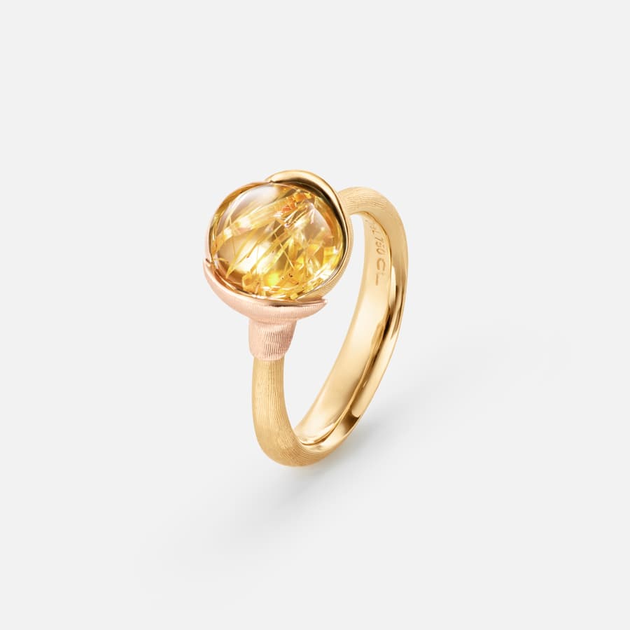 Lotus Ring size 1 in Yellow and Rose Gold  with Rutile Quartz  |  Ole Lynggaard