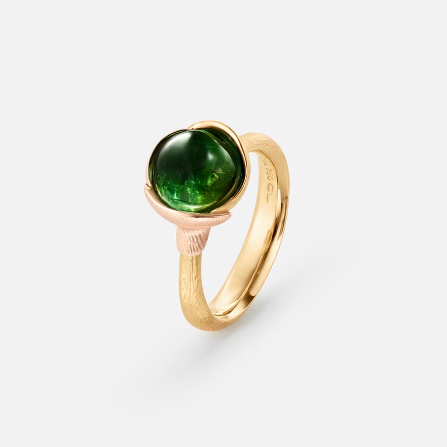 Lotus Ring size 1 in Yellow and Rose Gold  with Green Tourmaline  |  Ole Lynggaard