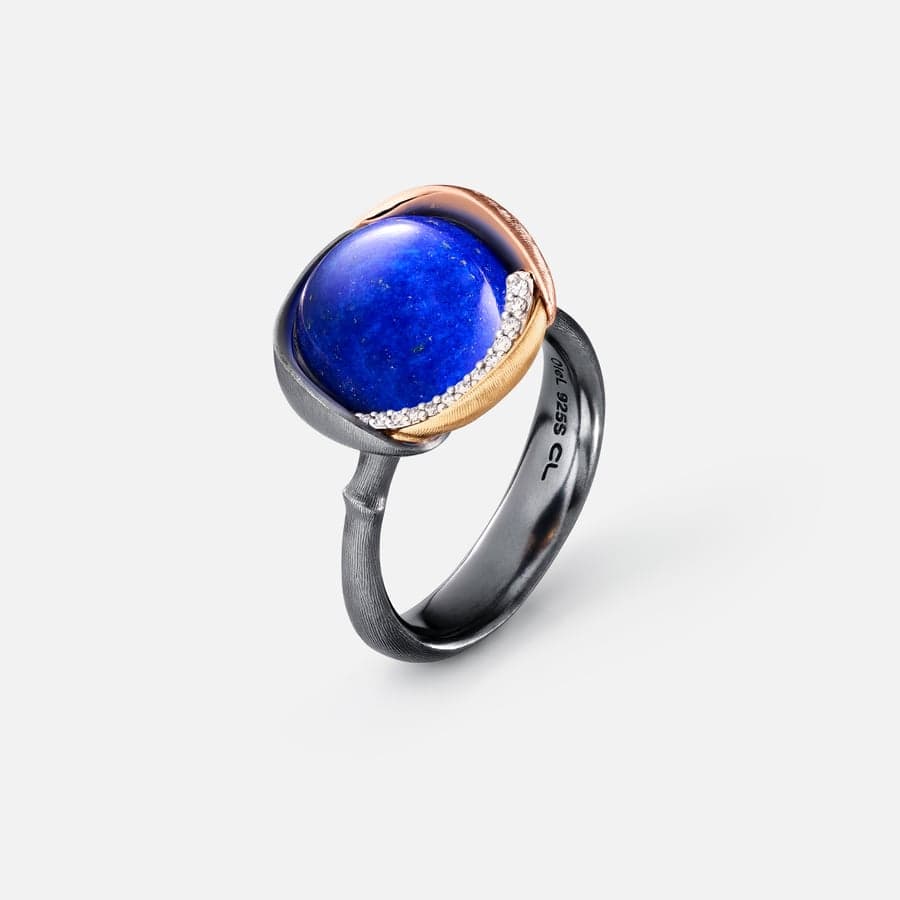 Lotus Ring in Gold & Sterling Silver with Diamonds & Lapis Lazuli | Ole Lynggaard