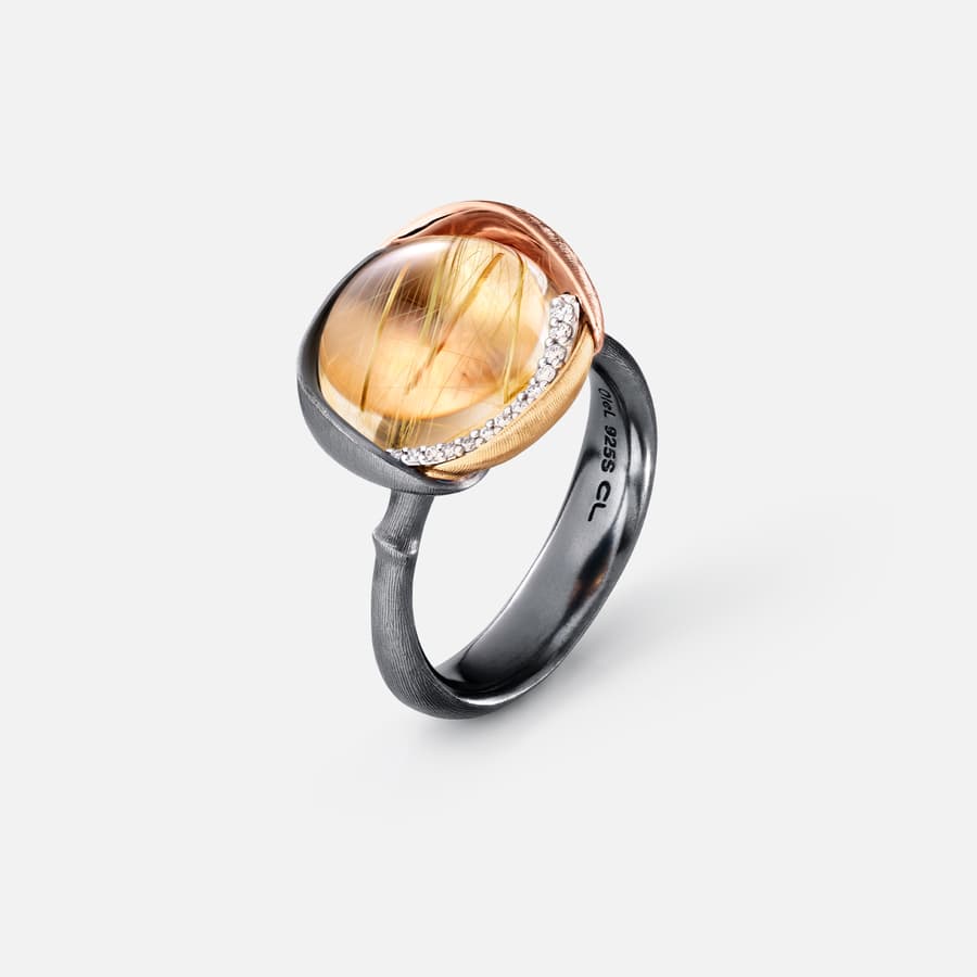  Lotus Ring in Gold & Sterling Silver with Diamonds & Rutile Quartz | Ole Lynggaard