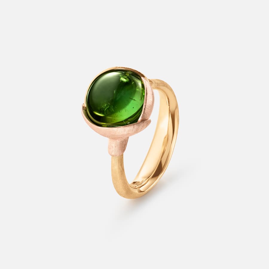 Lotus Ring size 2 in Yellow and Rose Gold  with Green Tourmaline  |  Ole Lynggaard