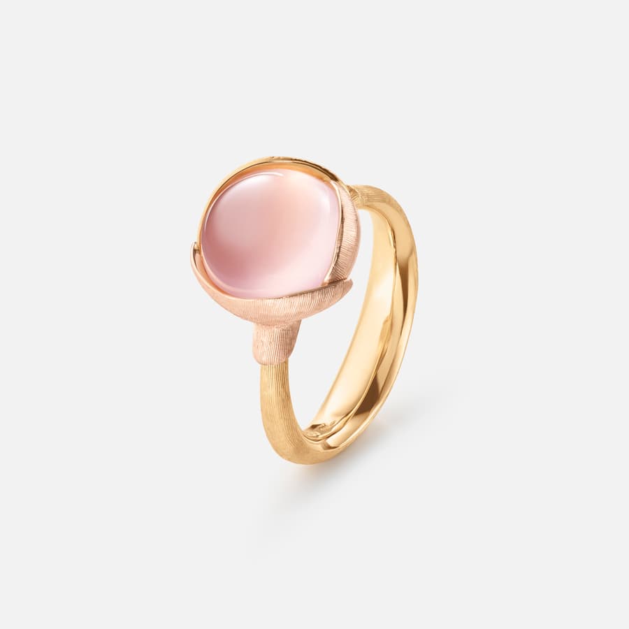 Lotus Ring size 2 in Yellow and Rose Gold  with Rose Quartz  |  Ole Lynggaard