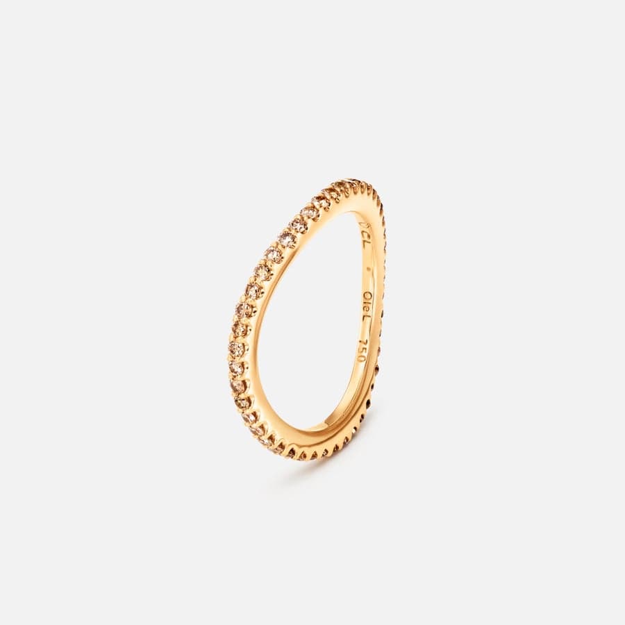 Love Bands Ring Curved in Yellow Gold with Brown Diamonds  |  Ole Lynggaard 