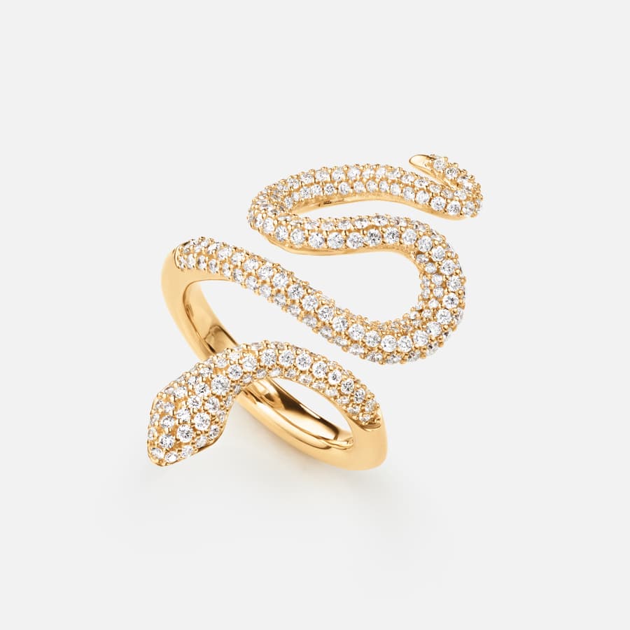 Snakes Ring Medium in Gold with Pavé-set Diamonds  |  Ole Lynggaard 