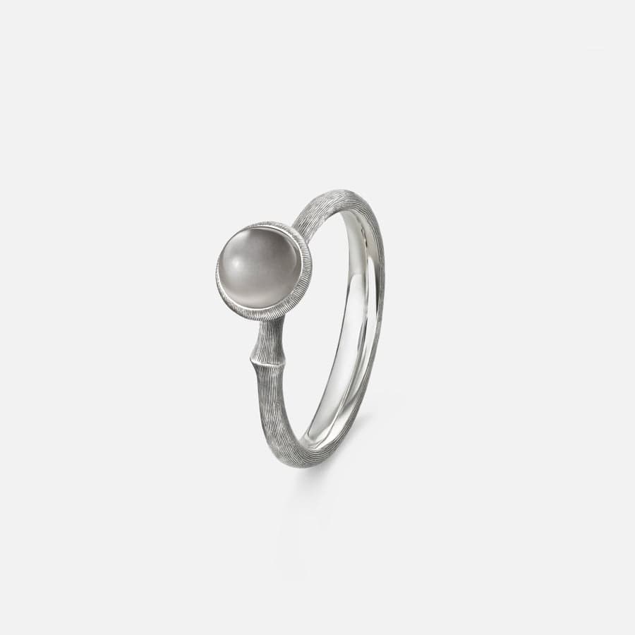 Lotus Ring size 0 in Oxidized Sterling Silver with Grey Moonstone  |  Ole Lynggaard