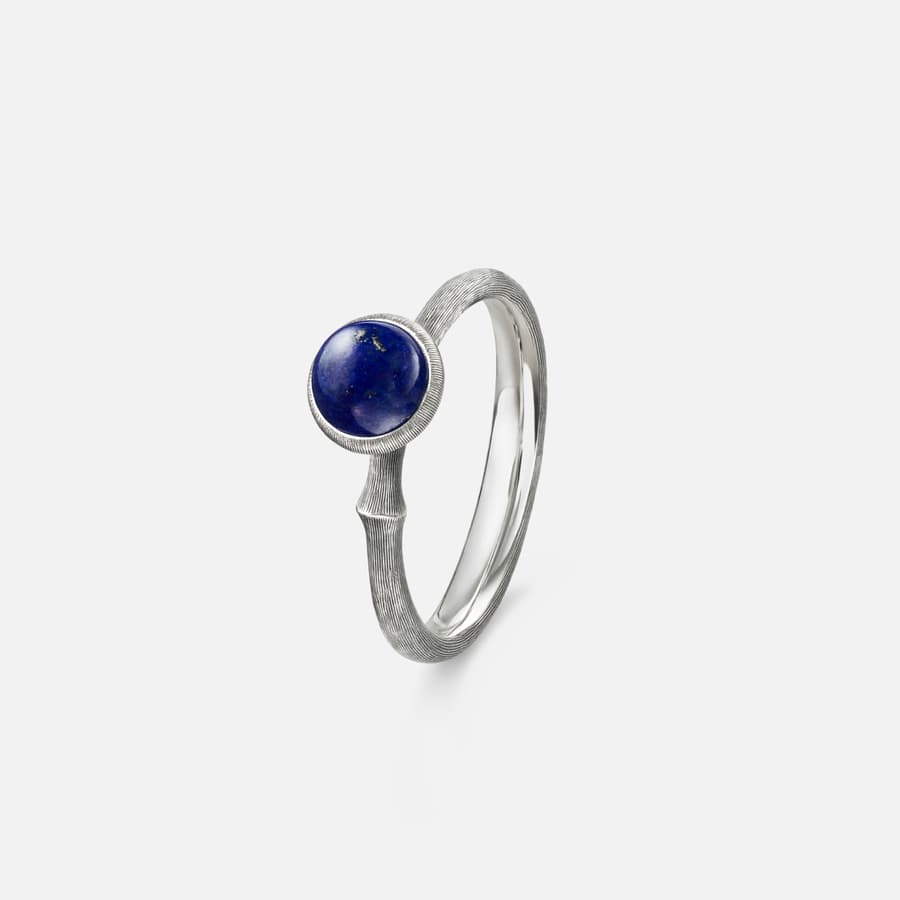 Lotus Ring size 0 in Oxidized Sterling Silver with Lapis Lazuli  |  Ole Lynggaard