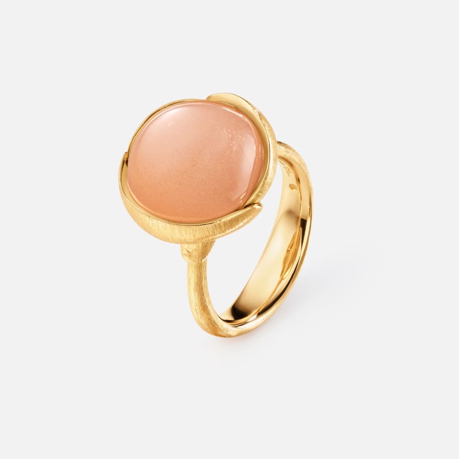 Lotus Ring in 18 Karat Yellow Gold with Blush Moonstone  |  Ole Lynggaard
