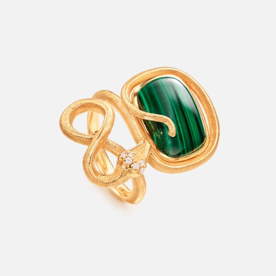 Snakes Ring in Yellow Gold with Malachite and Diamonds | Ole Lynggaard 