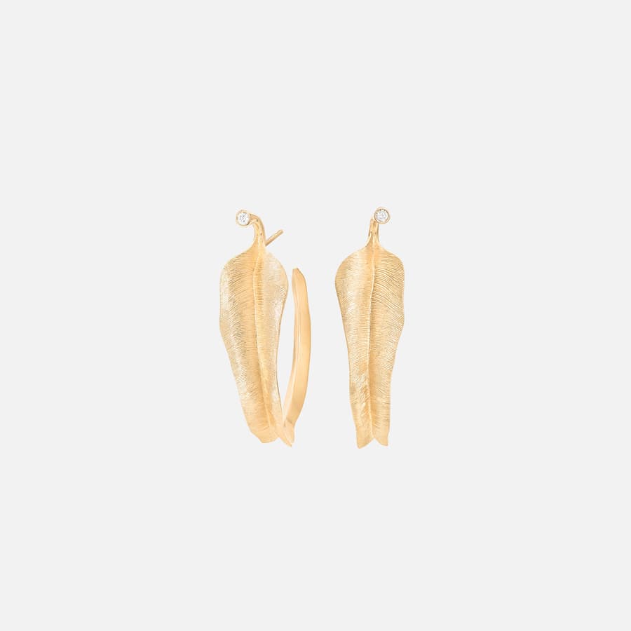 Leaves Collection Creol Earrings in 18 karat Yellow Gold and Diamonds   |  Ole Lynggaard 