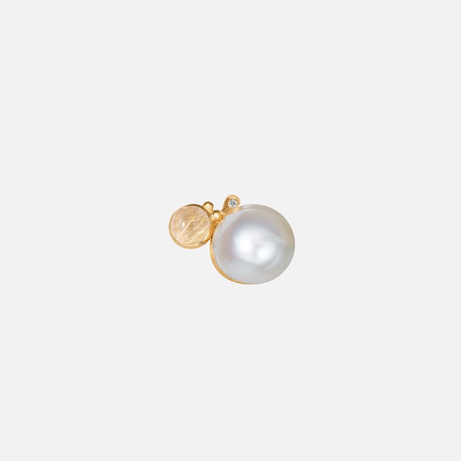 BoHo Pearl Stud Earring in Gold with rutile quarts and Diamonds | Ole Lynggaard