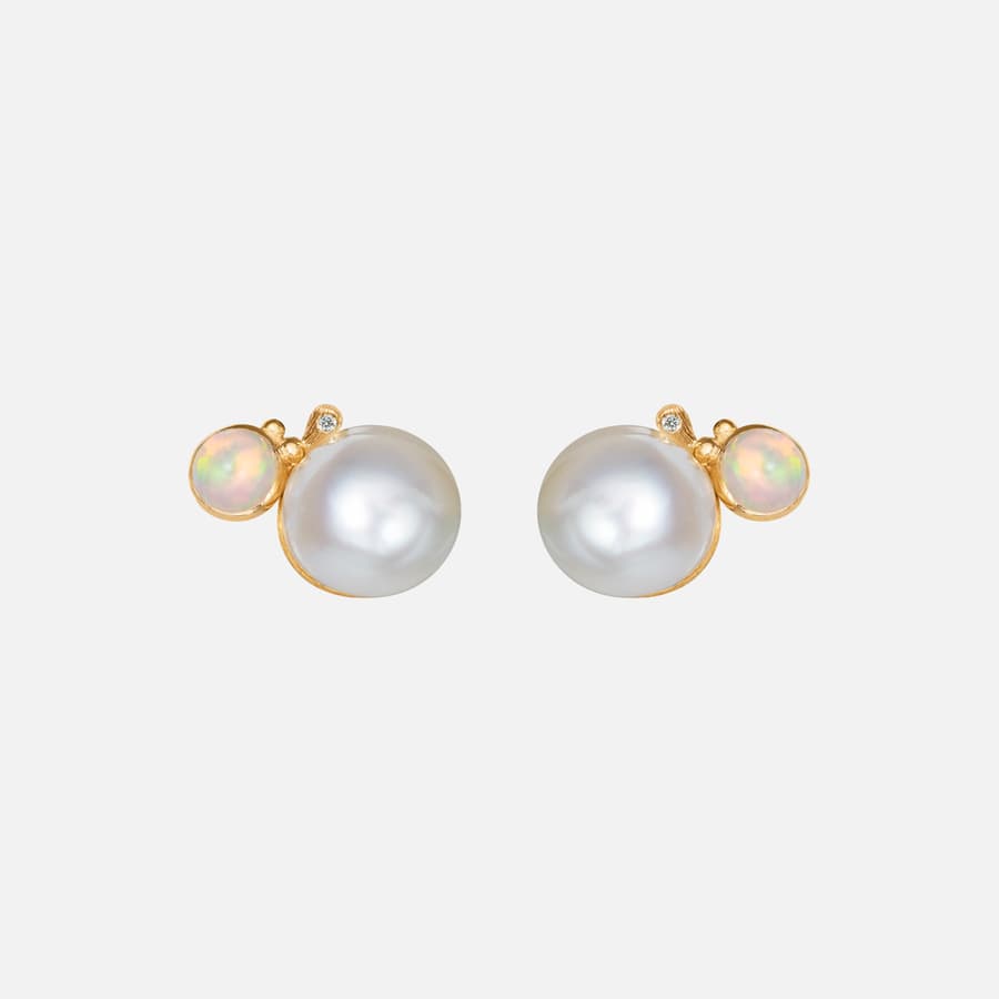 BoHo Pearl Stud Earrings in Gold with Opals and Diamonds  |  Ole Lynggaard
