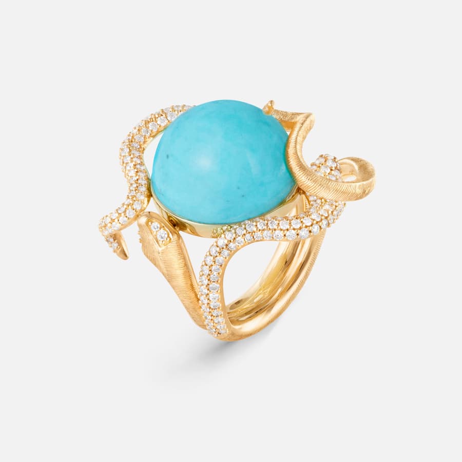 Snakes Ring in 18K Gold with Turquoise and Diamonds  |  Ole Lynggaard 