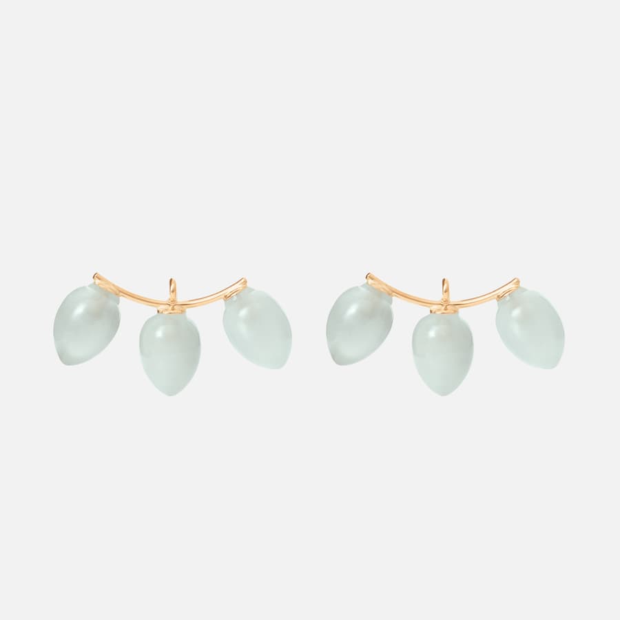 Lotus Earring Pendants in Yellow Gold with Aquamarine Drops | Ole Lynggaard