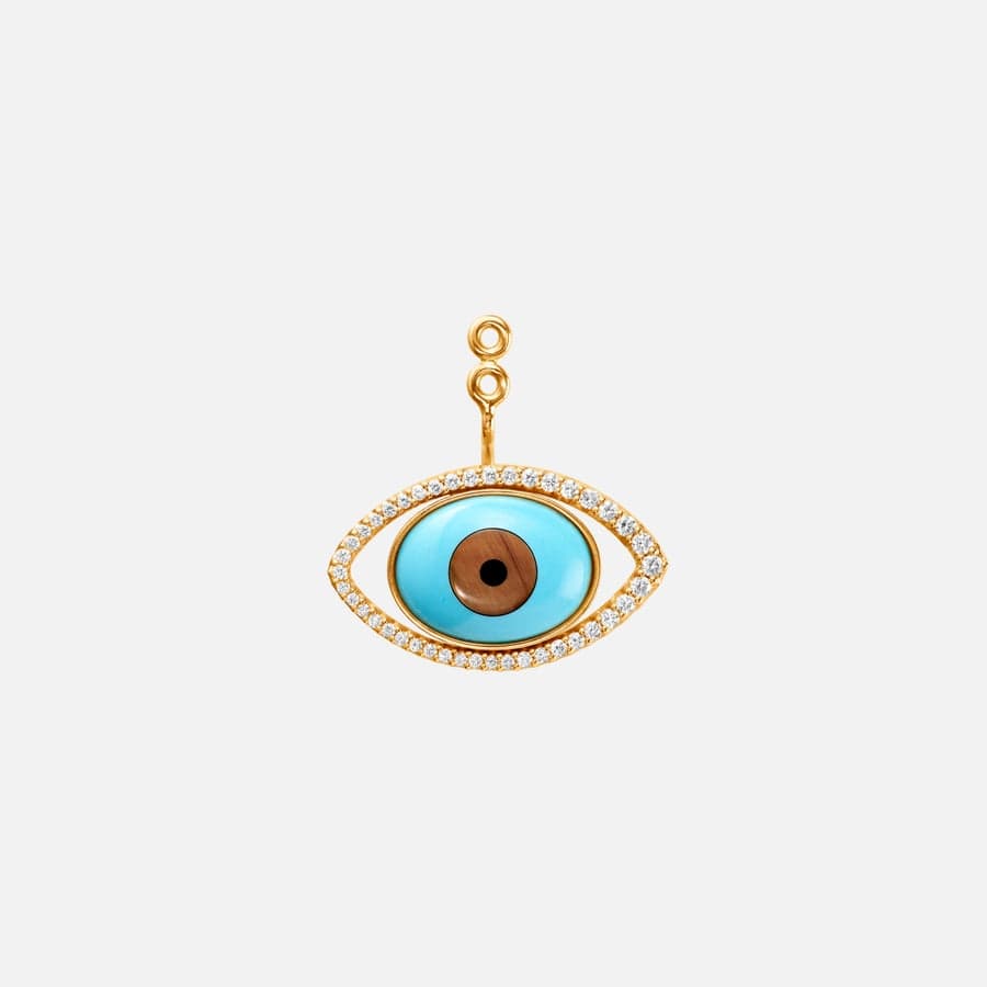 Evil Eye earring pendant in 18 karat gold, diamonds, turquoise, tiger eye quartz and onyx | Ole Lynggaard  