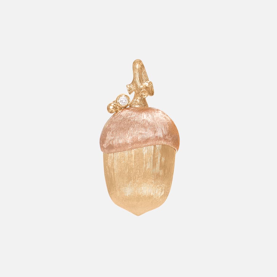 Acorn Pendant Large in Yellow and Rose Gold with Diamond  |  Ole Lynggaard 