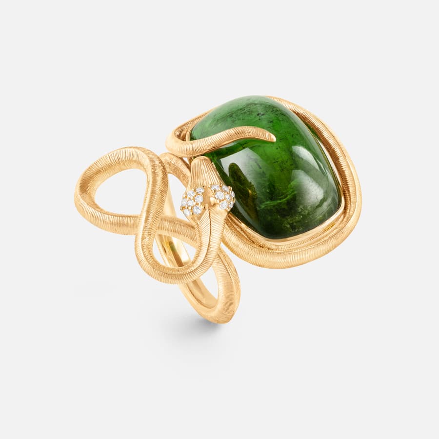 Snakes Ring in Yellow Gold with Green Tourmaline and Diamonds | Ole Lynggaard