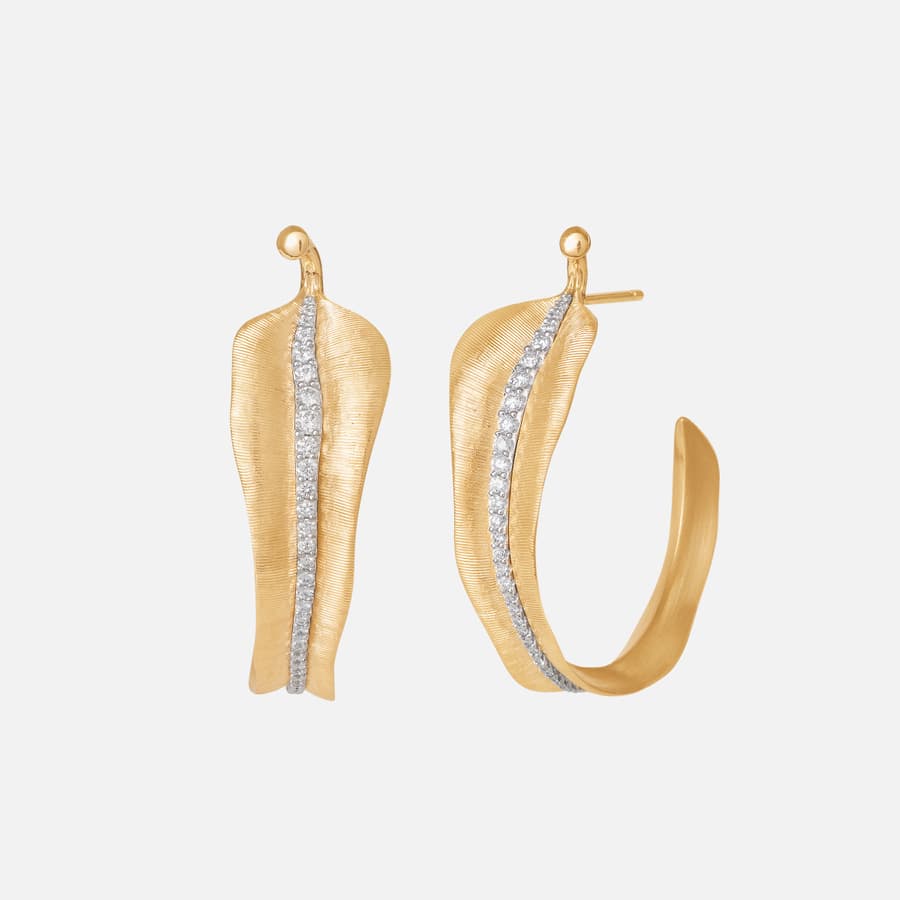 Leaves Collection Creol Earrings in 18 karat Yellow Gold and Diamonds   |  Ole Lynggaard 
