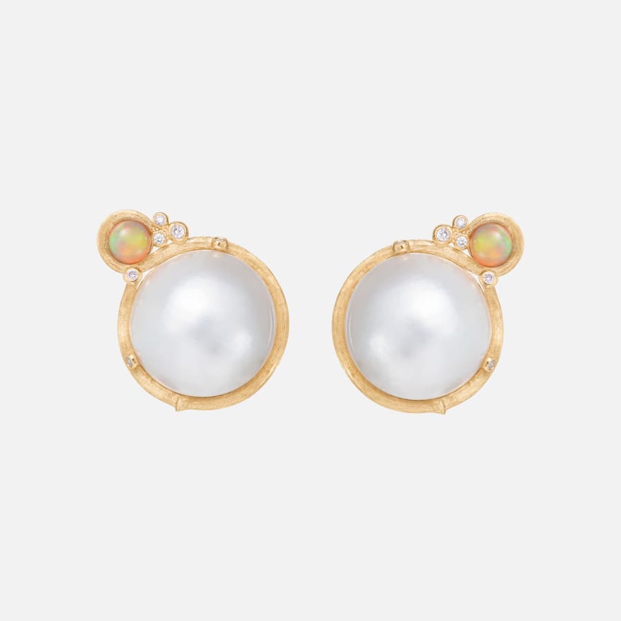BoHo Mabe Pearl Ear Clips in Gold with Opal and Diamonds  |  Ole Lynggaard