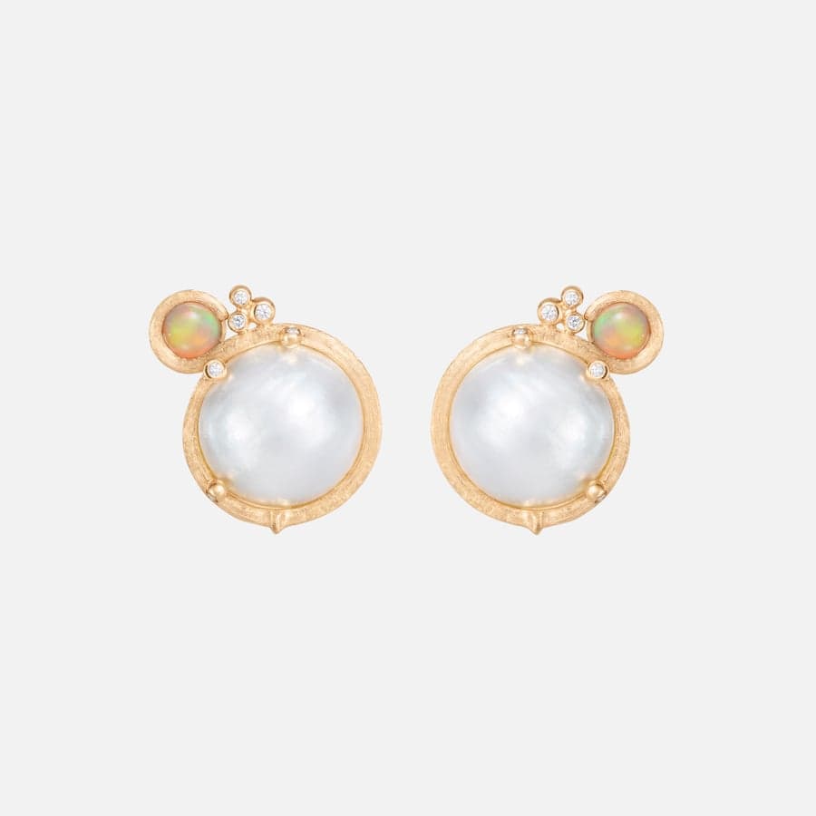 BoHo Mabe Pearl Ear Clips in Gold with Opal and Diamonds  |  Ole Lynggaard