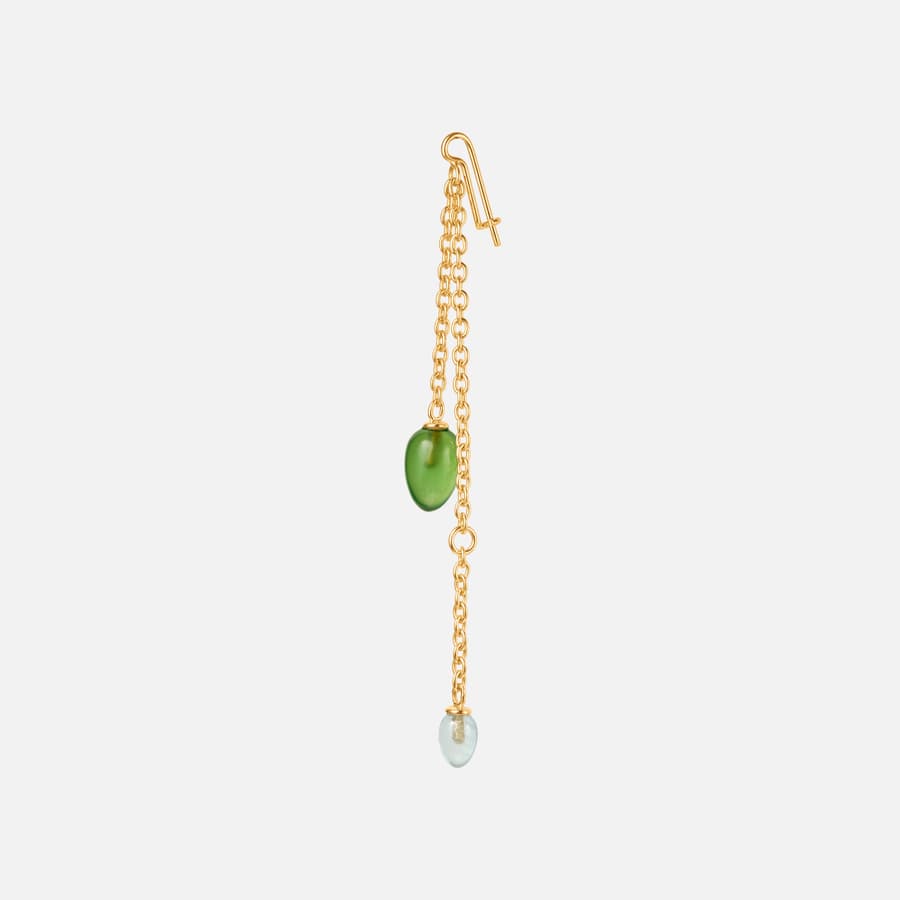 Young Fish earring pendant in 18 karat yellow gold, aquamarine and serpentine | Ole Lynggaard 